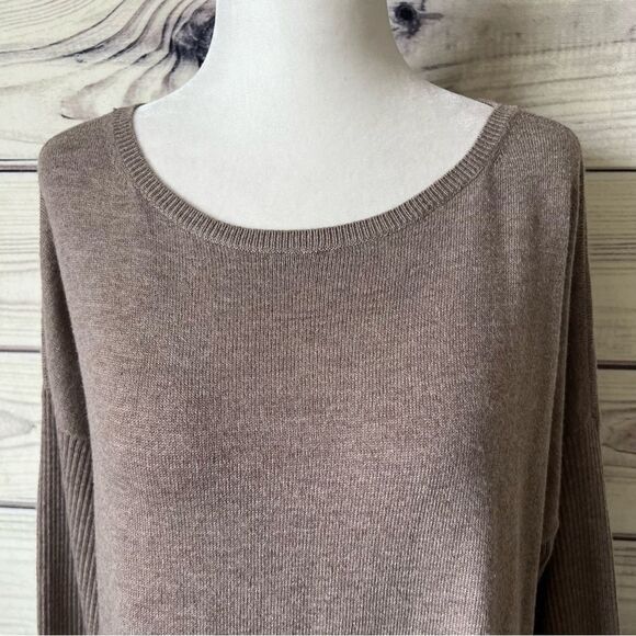 Ann Taylor Loft Taupe Drop Shoulder Relaxed Fit Sweater - Picture 2 of 9